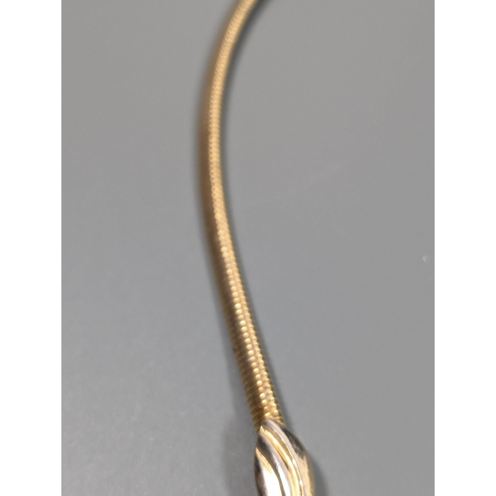 Vintage Gold Tone Omega Chain Necklace Black Enamel V Bar Statement 16" - Picture 6 of 11